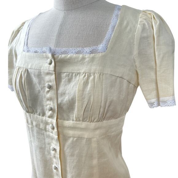 Betsy Johnson Vintage Cottagecore Butter Yellow Mini Dress Lace Details Size 8 - Picture 3 of 12